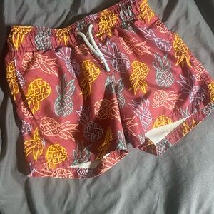 Art Class Red and Yellow Swim Trunks with Tropical Flair